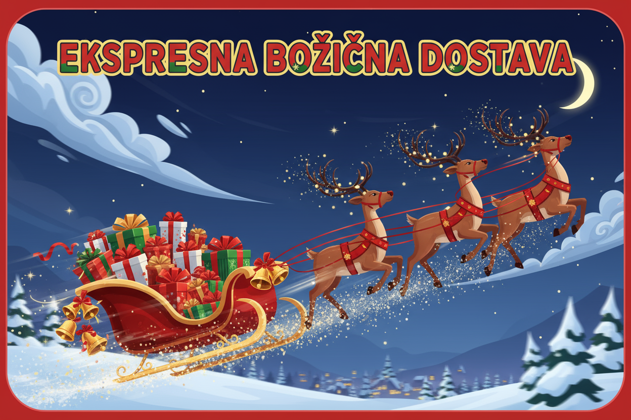 Ekspresna božična dostava. S tekstom v slovenščini, če ne gre brez teksta.