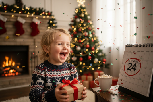 Razigran, vesel in nasmejan otrok v pričakovanju decembrske čarovnije.